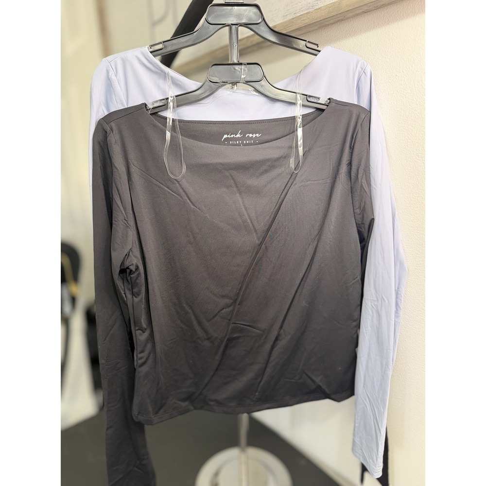 Pink Rose Shirt Large 1- Black Shirt & 1 - Blue Shirt 90% Nylon 10% Spandex - Picture 1 of 5